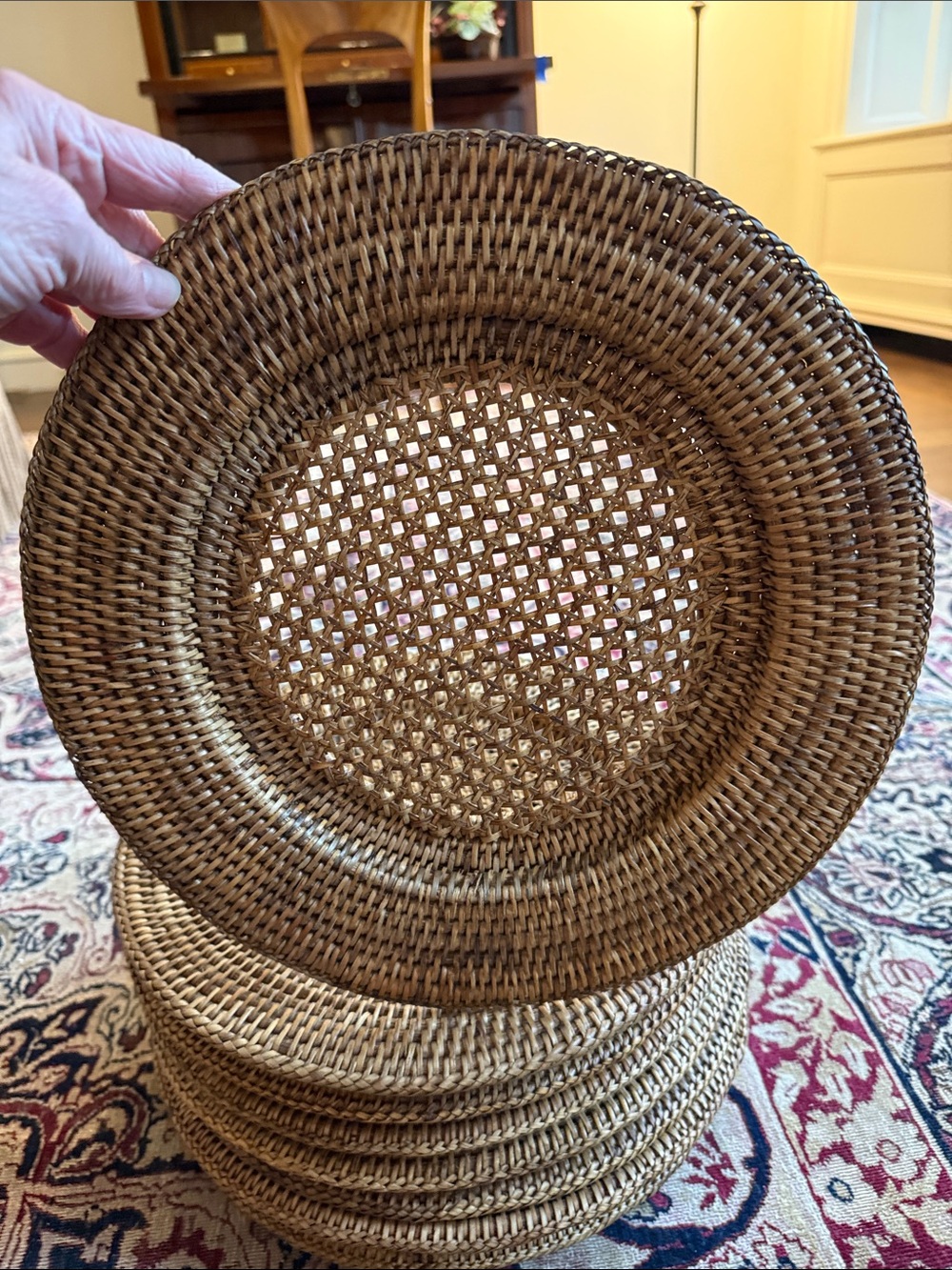 Round Woven Rattan Basket Chargers - Natural Brown - Picture 2 of 4